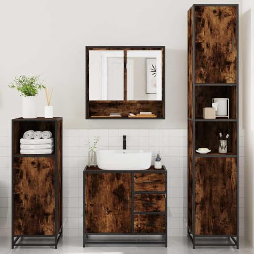 Willood 4 TLG. Badmöbel Set Badezimmerschrank Räuchereiche Holzwerkstoff Stil-7 von Willood