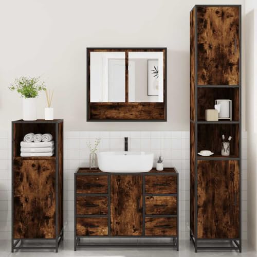 Willood 4 TLG. Badmöbel Set Badezimmerschrank Räuchereiche Holzwerkstoff Stil-8 von Willood