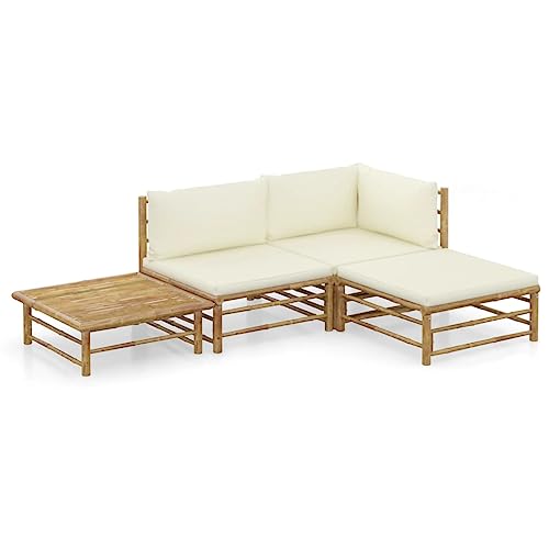 Willood 4-TLG. Garten-Lounge-Set mit Cremeweißen Kissen Bambus Gartenmöbel Garten Garnitur Sitzgruppe Sofa Eckteil + Mittelteil + Fußstütze + Tisch Willood 4-TLG. Garten-Lounge-Set mit Cremeweißen Kissen Bambus Gartenmöbel Garten Garnitur Sitzgruppe Sofa Eckteil + Mittelteil + Fußstütze + Tisch von Willood
