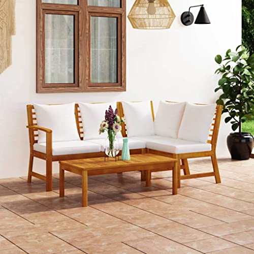 Willood 4-TLG. Gartenmöbel Set Garten Terrasse Balkonmöbel Sofa Bank Gartenset Sitzgarnitur Mittelsofa Ecksofa Garten Lounge Set mit Auflagen Creme Massivholz Akazie von Willood