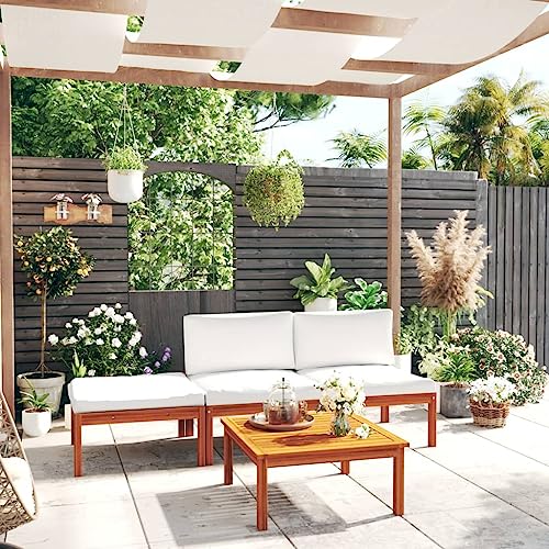 Willood 4-TLG. Gartenmöbel Set Garten Terrasse Balkonmöbel Sofa Bank Gartenset Sitzgarnitur Mittelsofa Ecksofa Garten Lounge Set mit Kissen Cremeweiß Massivholz Akazie von Willood