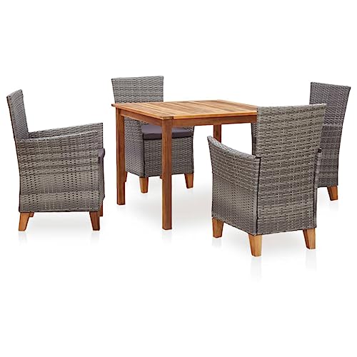 Willood 5-TLG. Garten-Essgruppe Poly Rattan und Massivholz Akazie Grau von Willood