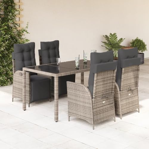 Willood 5-TLG. Garten-Essgruppe mit Kissen Grau Poly Rattan Gartenmöbel35 von Willood