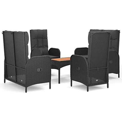Willood 5 TLG. Garten Essgruppe mit Kissen Schwarz Gartenmöbel Set mit Kissen Sitzgruppe für Garten Terrasse Poly Rattan 2X Bank + 2X Stuhl + Tisch 1 Stück von Willood