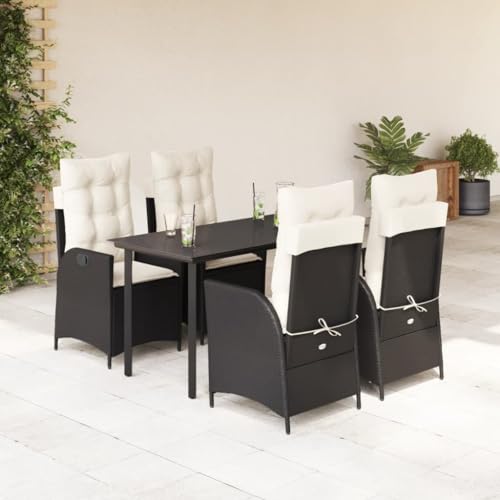Willood 5-TLG. Garten-Essgruppe mit Kissen Schwarz Poly Rattan Gartenmöbel20 von Willood