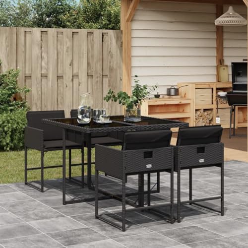 Willood 5 TLG. Garten Essgruppe mit Kissen Schwarz Poly Rattan Glas von Willood