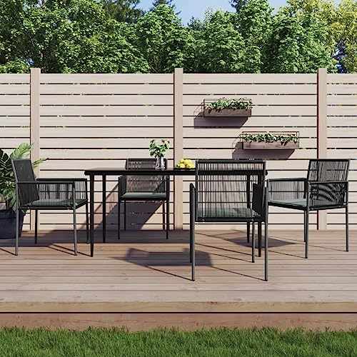 Willood 5-TLG. Garten-Essgruppe mit Kissen Schwarz Poly Rattan & Stahl von Willood