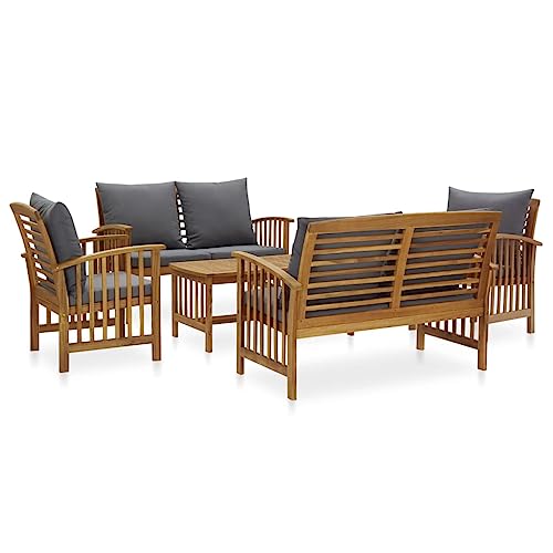 Willood 5 TLG. Garten Lounge Set mit Auflagen Gartenmöbel Sofa Lounge Sitzgruppe Gartenset Ecksofa Mittelsofa Massivholz Akazie Grau 2X Bank + 2X Sessel + Tisch von Willood
