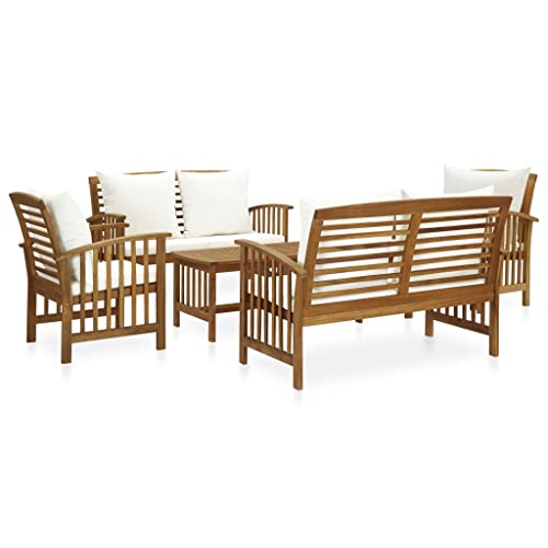 Willood 5 TLG. Garten Lounge Set mit Auflagen Gartenmöbel Sofa Lounge Sitzgruppe Gartenset Ecksofa Mittelsofa Massivholz Akazie Weiß 2X Bank + 2X Sessel + Tisch von Willood