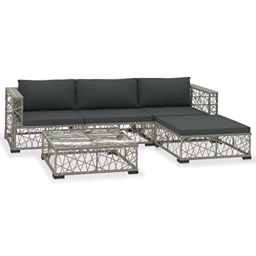 Willood 5-TLG. Garten-Lounge-Set mit Auflagen Poly Rattan Grau von Willood