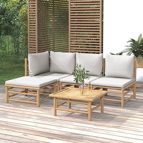 Willood 5-TLG. Garten-Lounge-Set mit Hellgrauen Kissen Bambus Eckteil+2xMittelteil+Fußstütze+Tisch Willood 5-TLG. Garten-Lounge-Set mit Hellgrauen Kissen Bambus Eckteil+2xMittelteil+Fußstütze+Tisch von Willood