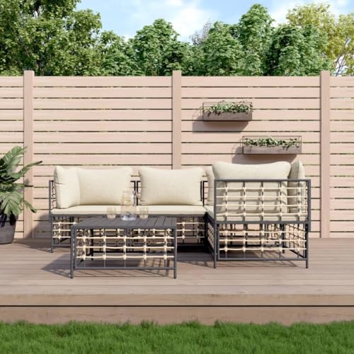 Willood 5-TLG. Garten-Lounge-Set mit Kissen Anthrazit Poly Rattan BeigeGarnitur 133029507de von Willood