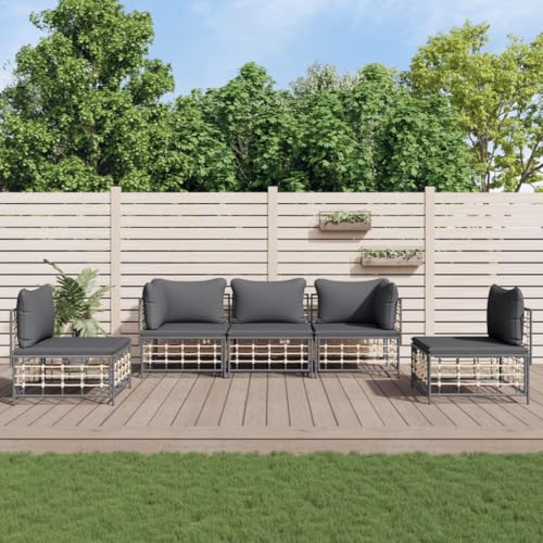 Willood 5-TLG. Garten-Lounge-Set mit Kissen Anthrazit Poly Rattan Dunkelgrau2xEckteil 3xMittelteil3029506de von Willood