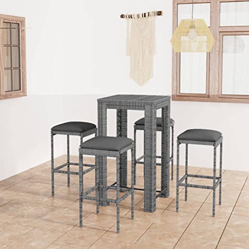 Willood 5 TLG. Gartenbar Set mit Kissen Poly Rattan Grau Stahlrahmen solide und robust und stabil leicht zu bewegen Fußstütze sorgt für Komfort Kissenbezug ist abnehmbar waschbar von Willood