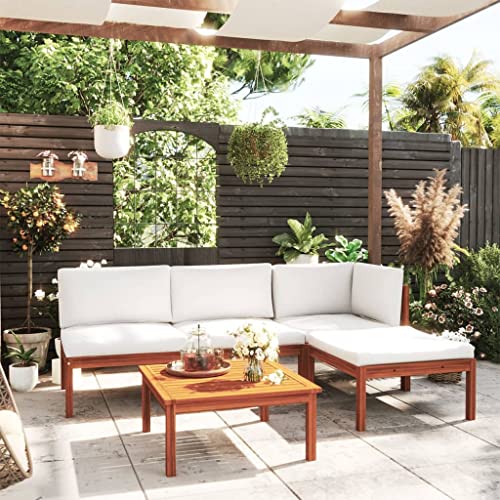 Willood 5-TLG. Gartenmöbel Set Garten Terrasse Balkonmöbel Sofa Bank Gartenset Sitzgarnitur Mittelsofa Ecksofa Garten Lounge Set mit Kissen Cremeweiß Massivholz Akazie von Willood