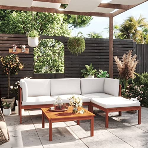 Willood 5-TLG. Gartenmöbel Set Garten Terrasse Balkonmöbel Sofa Bank Gartenset Sitzgarnitur Mittelsofa Ecksofa Garten Lounge Set mit Kissen Cremeweiß Massivholz Akazie von Willood