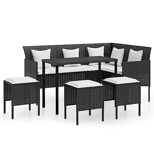 Willood 5-TLG. Sofagarnitur in L-Form mit Kissen Gartenmöbel Sitzgruppe Sofa Lounge Gartenset Garten Garnitur Gartensofa Poly Rattan Schwarz von Willood