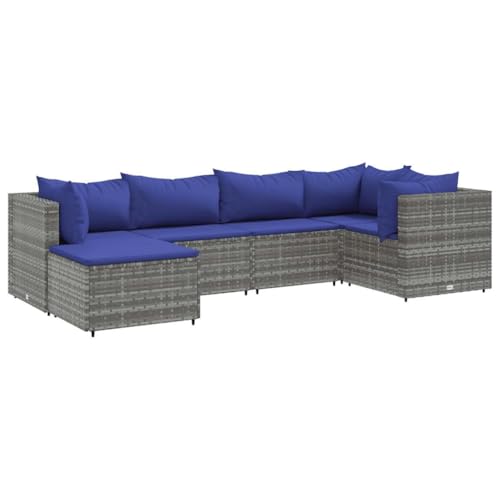 Willood 6 TLG. Garten Lounge Set Gartenmöbel Set Gartenmöbel Set mit Kissen 3X Eckteil + 2X Mittelteil + Fußstütze Grau und Blau von Willood