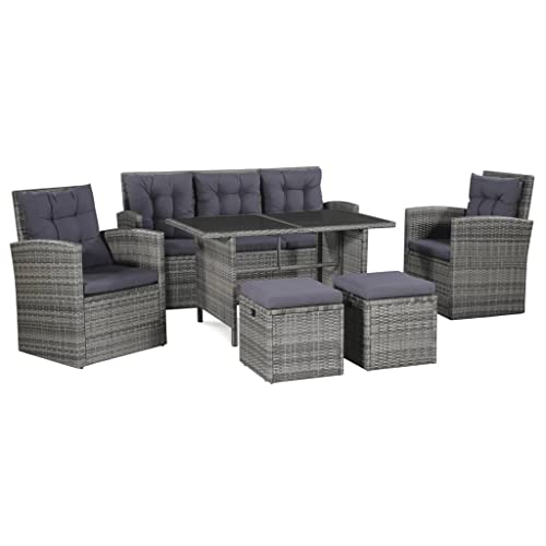 Willood 6-TLG. Garten-Lounge-Set mit Auflagen Poly Rattan Grau Gartenmöbel Set Terassenmöbel außen Rattan wetterfest Gartengarnitur Set Sitzgarnitur Sitzgruppe von Willood