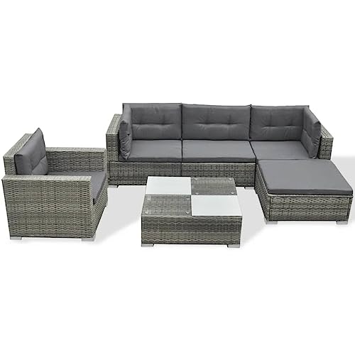 Willood 6-TLG. Garten-Lounge-Set mit Auflagen Poly Rattan Grau von Willood