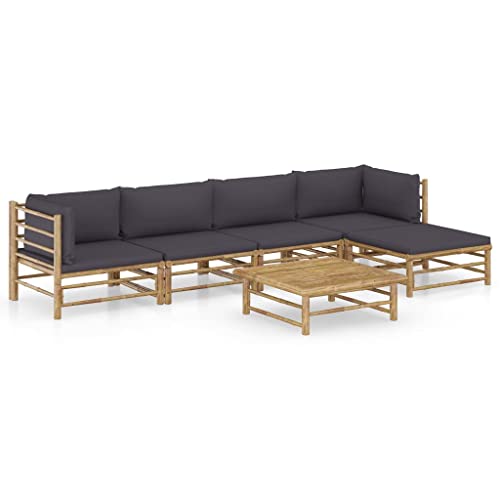 Willood 6 TLG. Garten Lounge Set mit Dunkelgrauen Kissen Bambus Gartenmöbel Garten Garnitur Sitzgruppe Sofa 2X Eckteil + 2X Mittelteil + Fußstütze + Tisch von Willood