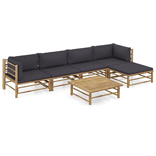 Willood 6 TLG. Garten Lounge Set mit Dunkelgrauen Kissen Bambus Gartenmöbel Garten Garnitur Sitzgruppe Sofa 2X Mittelteil + 2X Eckteil + Fußstütze + Tisch Willood 6 TLG. Garten Lounge Set mit Dunkelgrauen Kissen Bambus Gartenmöbel Garten Garnitur Sitzgruppe Sofa 2X Mittelteil + 2X Eckteil + Fußstütze + Tisch von Willood