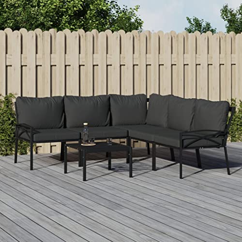 Willood 6-TLG. Garten Lounge Set mit Grauen Kissen Stahl, Sessel, Hocker Beistelltisch mit Sitzkissen für Garten, Balkon und Terrasse von Willood
