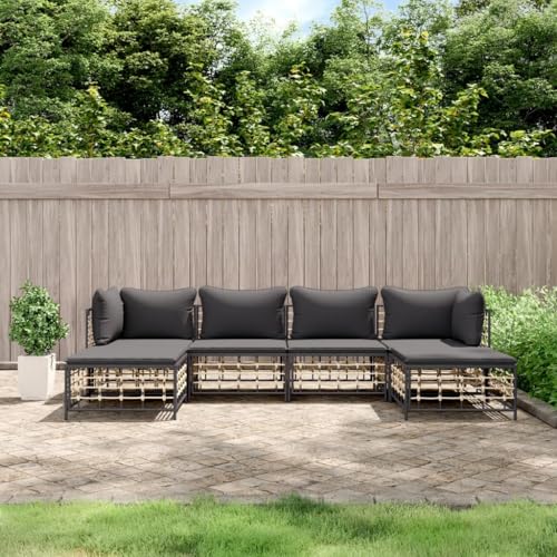 Willood 6-TLG. Garten-Lounge-Set mit Kissen Anthrazit Poly Rattan DunkelgrauGarnitur 83029509de von Willood
