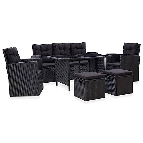 Willood 6-TLG. Garten-Lounge-Set mit Kissen Poly Rattan Schwarz von Willood
