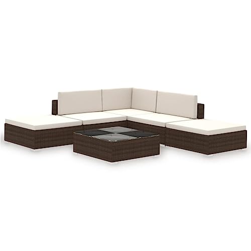 Willood 6-TLG. Gartenmöbel Garten Lounge Set Sitzgruppe Lounge Sitzgarnitur mit Auflagen Poly Rattan Braun von Willood