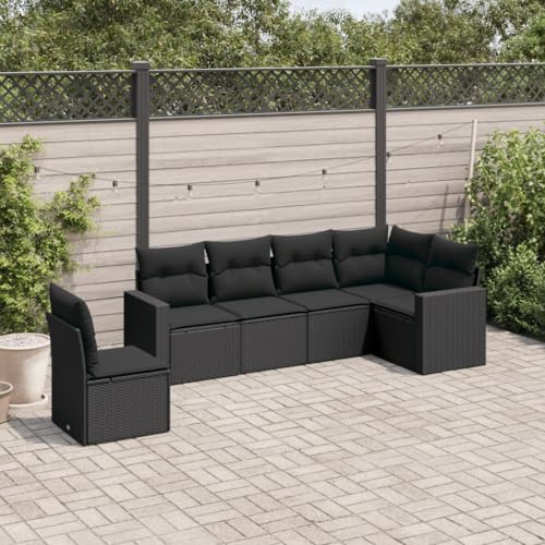 Willood 6 TLG. Gartenmöbel Lounge Set Outdoor Loungemöbel Sitzgruppe Essgruppe Garnitur Schwarz Poly Rattan von Willood