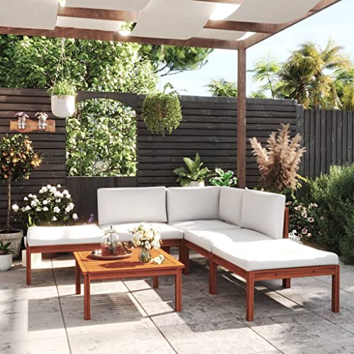 Willood 6-TLG. Gartenmöbel Set Garten Terrasse Balkonmöbel Sofa Bank Gartenset Sitzgarnitur Mittelsofa Ecksofa Garten Lounge Set mit Kissen Creme Massivholz Akazie von Willood