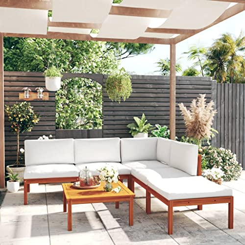 Willood 6-TLG. Gartenmöbel Set Garten Terrasse Balkonmöbel Sofa Bank Gartenset Sitzgarnitur Mittelsofa Ecksofa Garten Lounge Set mit Kissen Cremeweiß Massivholz Akazie von Willood