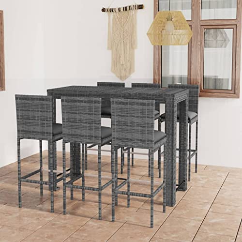Willood 7-TLG. Garten-Bar-Set mit Anthrazit Kissen Poly Rattan von Willood