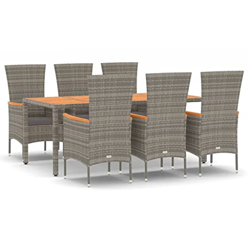 Willood 7-TLG. Garten-Essgruppe Gartenmöbel mit Kissen Grau Poly Rattan 190 cm Tischlänge 6X Stuhl + Tisch von Willood
