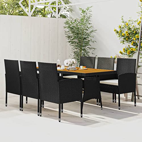 Willood 7 TLG. Garten Essgruppe Gartenmöbelset Sitzgruppe Gartenset Essgruppe Gartentisch Gartenstühle Stuhlset Poly Rattan Schwarz von Willood