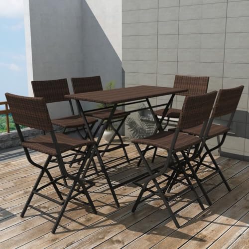 Willood 7-TLG. Garten-Essgruppe Klappbar Stahl Poly Rattan Braun von Willood