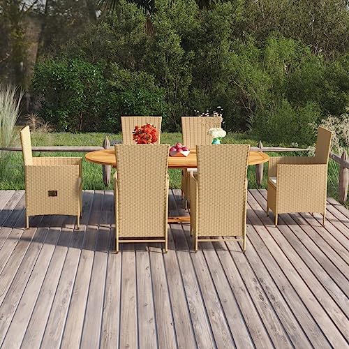 Willood 7-TLG. Garten-Essgruppe Poly Rattan Beige von Willood
