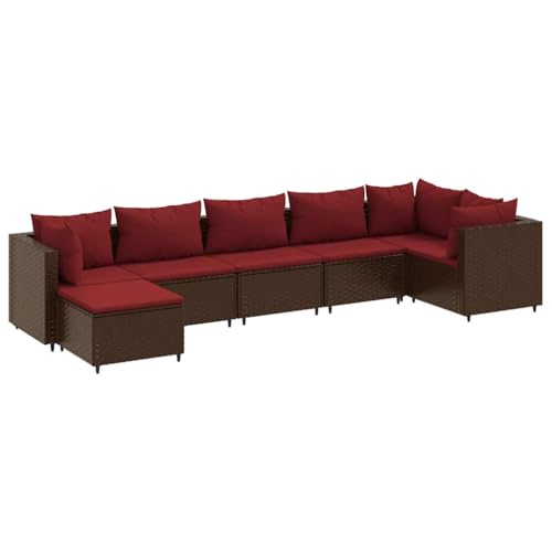 Willood 7 TLG. Garten Lounge Set Gartenmöbel Set Gartenmöbel Set mit Kissen 3X Eckteil + 3X Mittelteil + Fußstütze Braun und Rot von Willood