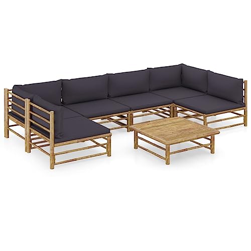 Willood 7 TLG. Garten Lounge Set mit Dunkelgrauen Kissen Bambus Gartenmöbel Garten Garnitur Sitzgruppe Sofa 2X Eckteil + 4X Mittelteil + Tisch von Willood