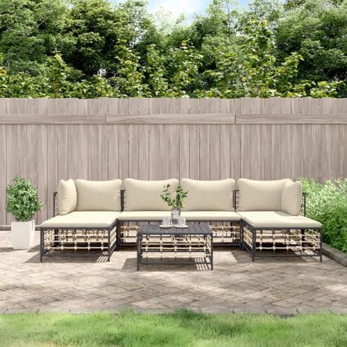 Willood 7-TLG. Garten-Lounge-Set mit Kissen Anthrazit Poly Rattan BeigeGarnitur 93029509de von Willood