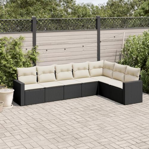 Willood 7-TLG. Garten Sofa Set Flexibel Set Rattan mit Kissen Schwarz Poly RattanSchwarz+Cremeweiß Willood 7-TLG. Garten Sofa Set Flexibel Set Rattan mit Kissen Schwarz Poly RattanSchwarz+Cremeweiß von Willood