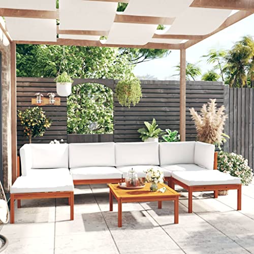 Willood 7-TLG. Gartenmöbel Set Garten Terrasse Balkonmöbel Sofa Bank Gartenset Sitzgarnitur Mittelsofa Ecksofa Garten Lounge Set mit Kissen Cremeweiß Massivholz Akazie von Willood