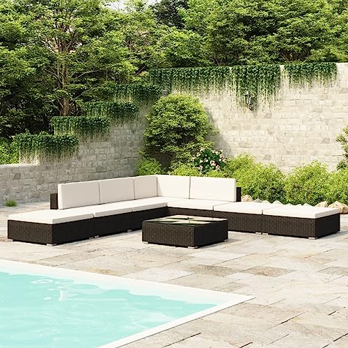 Willood 8-TLG. Garten-Lounge-Set mit Auflagen Poly Rattan Sitzgruppe Sitzgarnitur Gartenset Schwarz von Willood