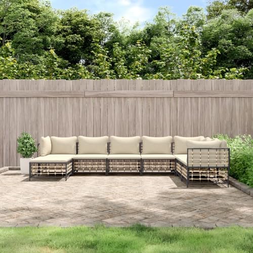 Willood 8-TLG. Garten-Lounge-Set mit Kissen Anthrazit Poly Rattan BeigeGarnitur 143029509de von Willood