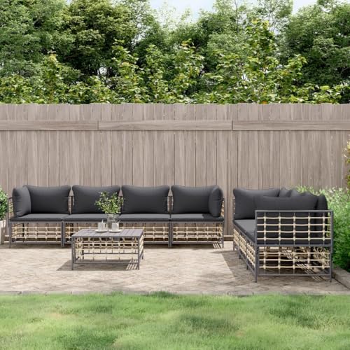 Willood 8-TLG. Garten-Lounge-Set mit Kissen Anthrazit Poly Rattan Dunkelgrau4xEckteil 3xMittelteil Tisch3029504de von Willood