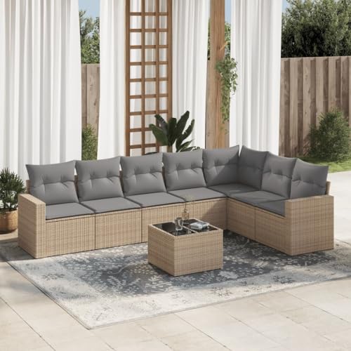 Willood 8 TLG. Garten Sofagarnitur mit Kissen Gartenmöbel Lounge Set Outdoor Loungemöbel Sitzgruppe Essgruppe Garnitur Beige und Hellgrau Poly Rattan von Willood