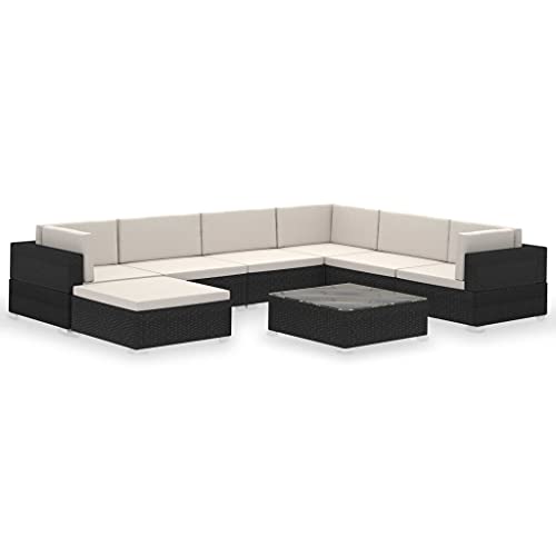 Willood 8-TLG. Gartenmöbel Garten-Lounge-Set mit Auflagen Poly Rattan Schwarz von Willood