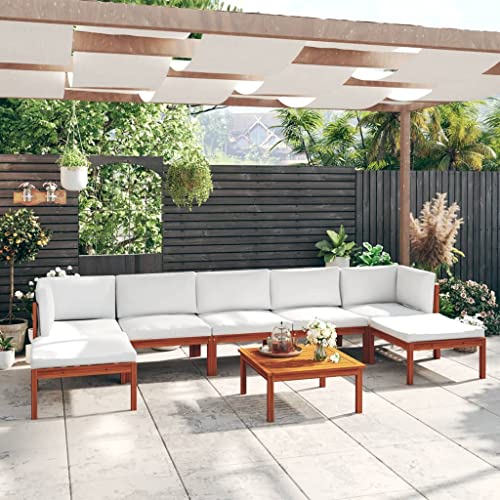 Willood 8-TLG. Gartenmöbel Set Garten Terrasse Balkonmöbel Sofa Bank Gartenset Sitzgarnitur Mittelsofa Ecksofa Garten Lounge Set mit Kissen Cremeweiß Massivholz Akazie von Willood