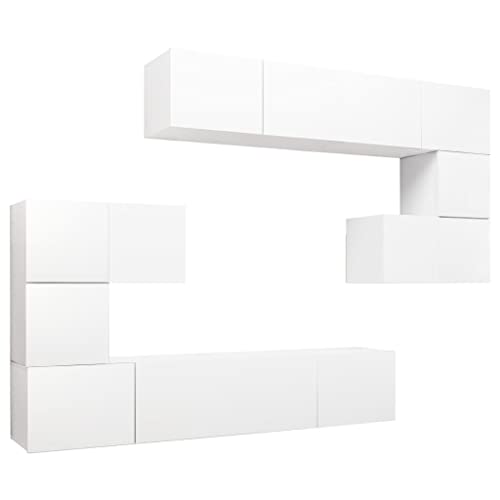 Willood 8-TLG. TV-Schrank-Set Lowboard Wohnwand Anbauwand Schrankwand Wandschrank TV Möbel HiFi-Schrank Weiß Holzwerkstoff 80 cm von Willood